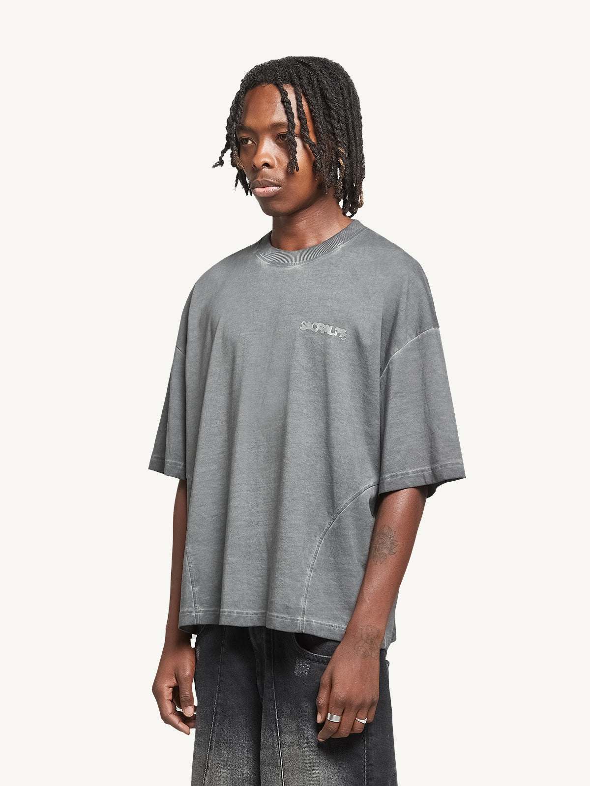 LOGO TSHIRT - GREY ACID WASHED