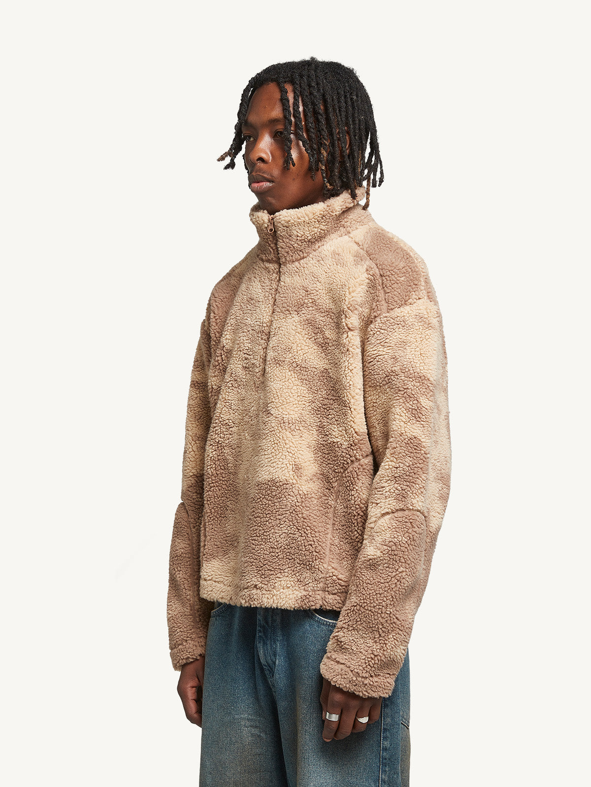 FLEECE HALF ZIP - BROWN