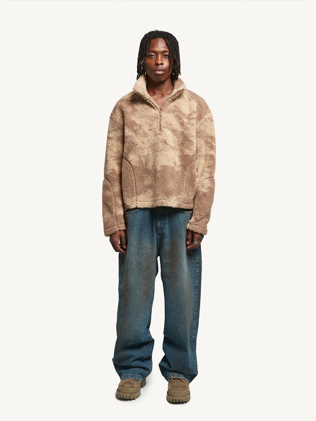 FLEECE HALF ZIP - BROWN