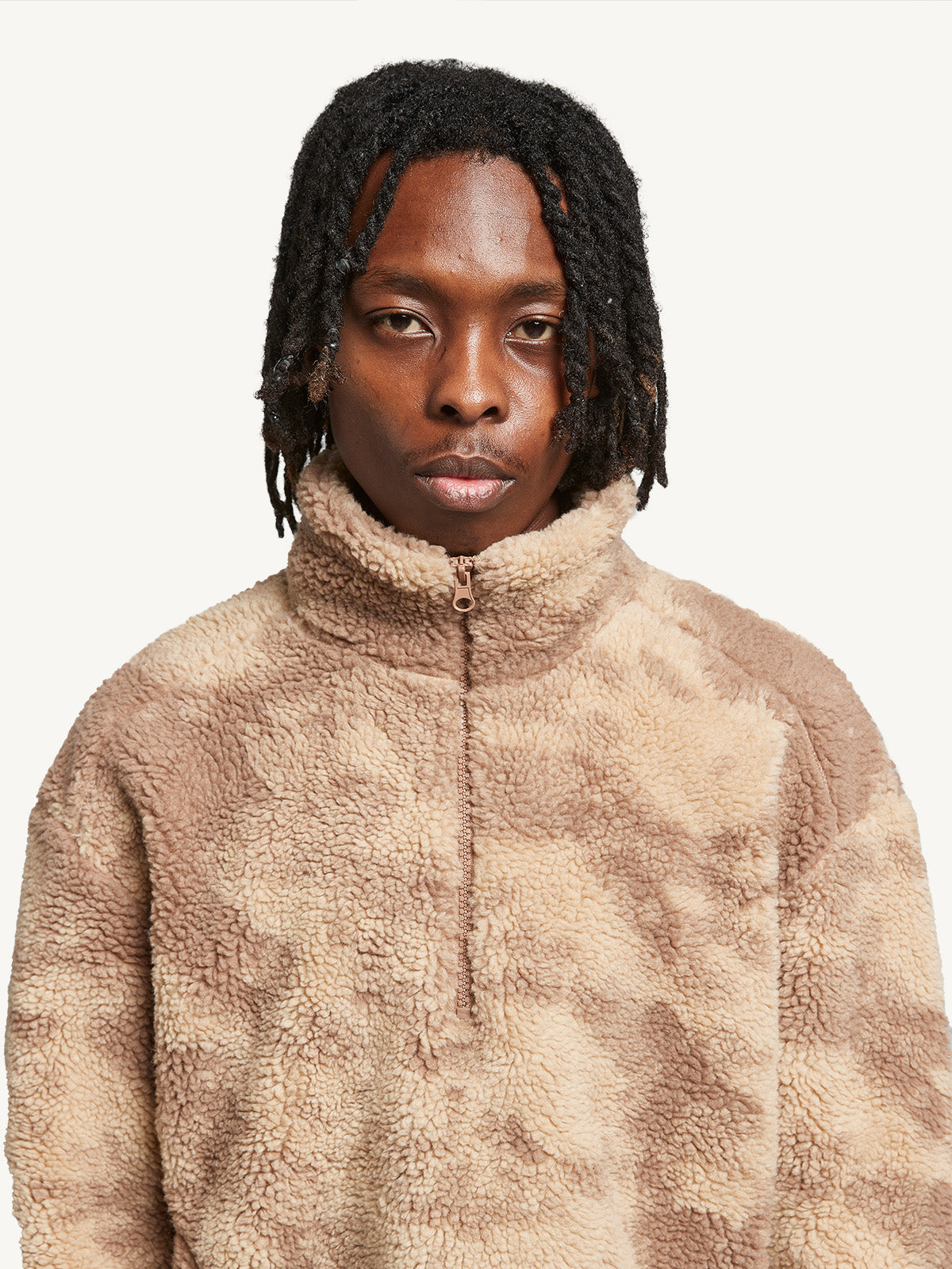 FLEECE HALF ZIP - BROWN