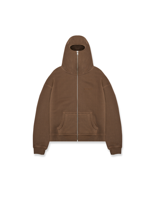 COVERED LOGO ZIP HOODIE - BROWN