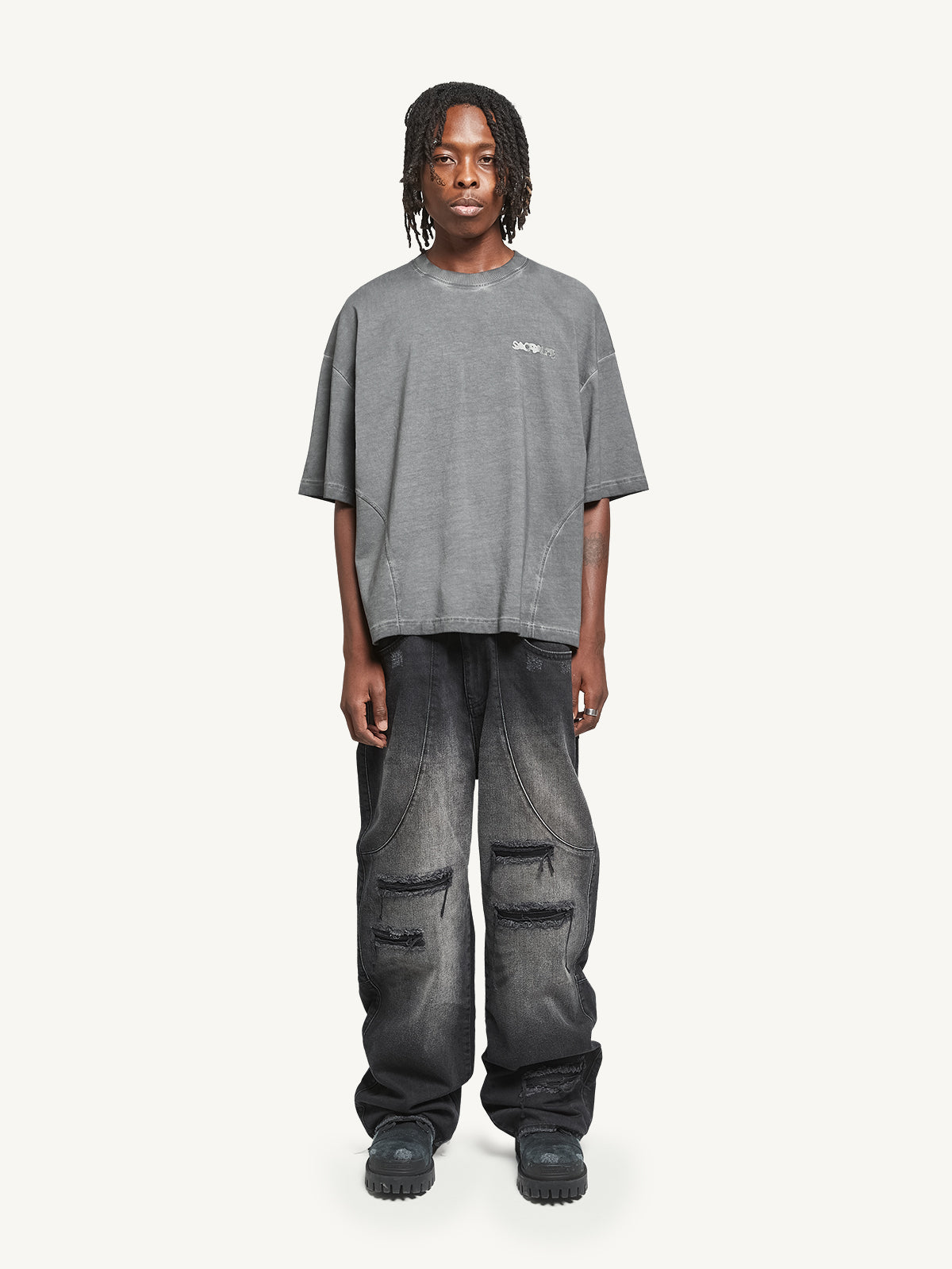 LOGO TSHIRT - GREY ACID WASHED