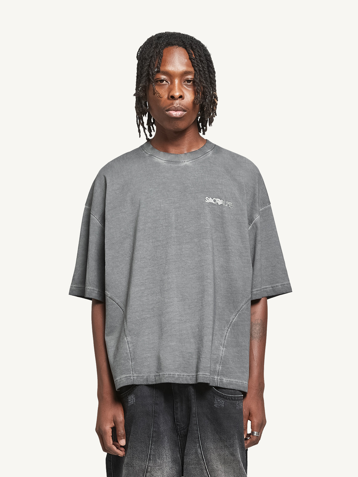 LOGO TSHIRT - GREY ACID WASHED