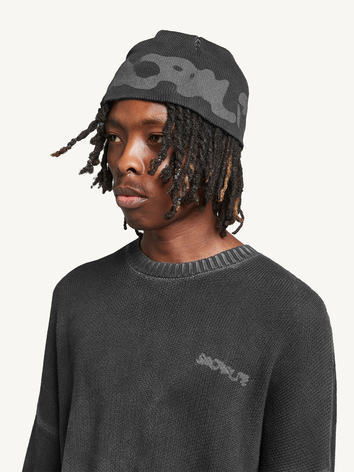 OIL WASHED BEANIE - BLACK