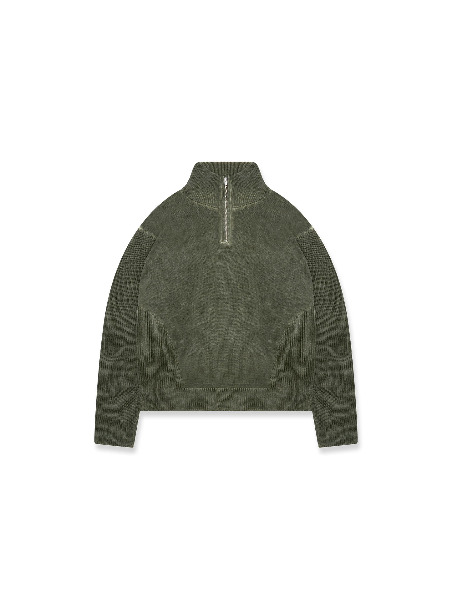 OIL WASHED KNIT HALF ZIP - GREEN