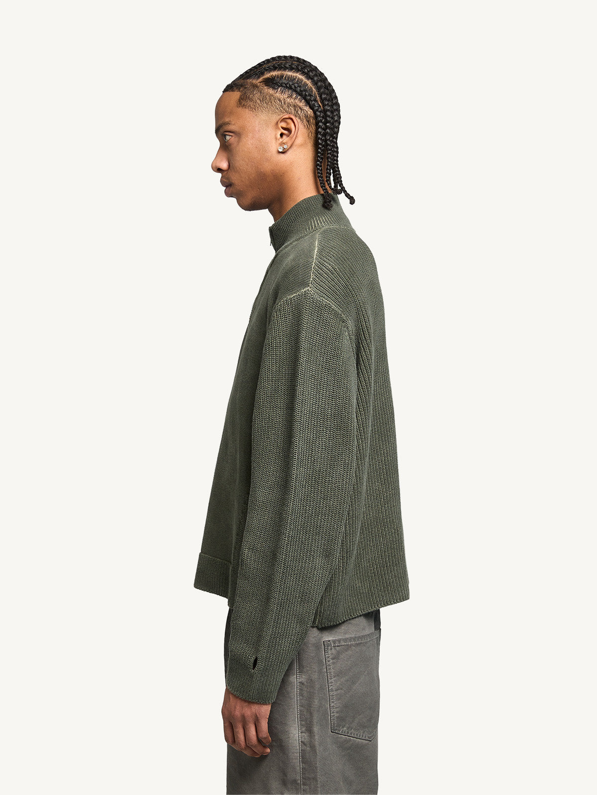 OIL WASHED KNIT HALF ZIP - GREEN