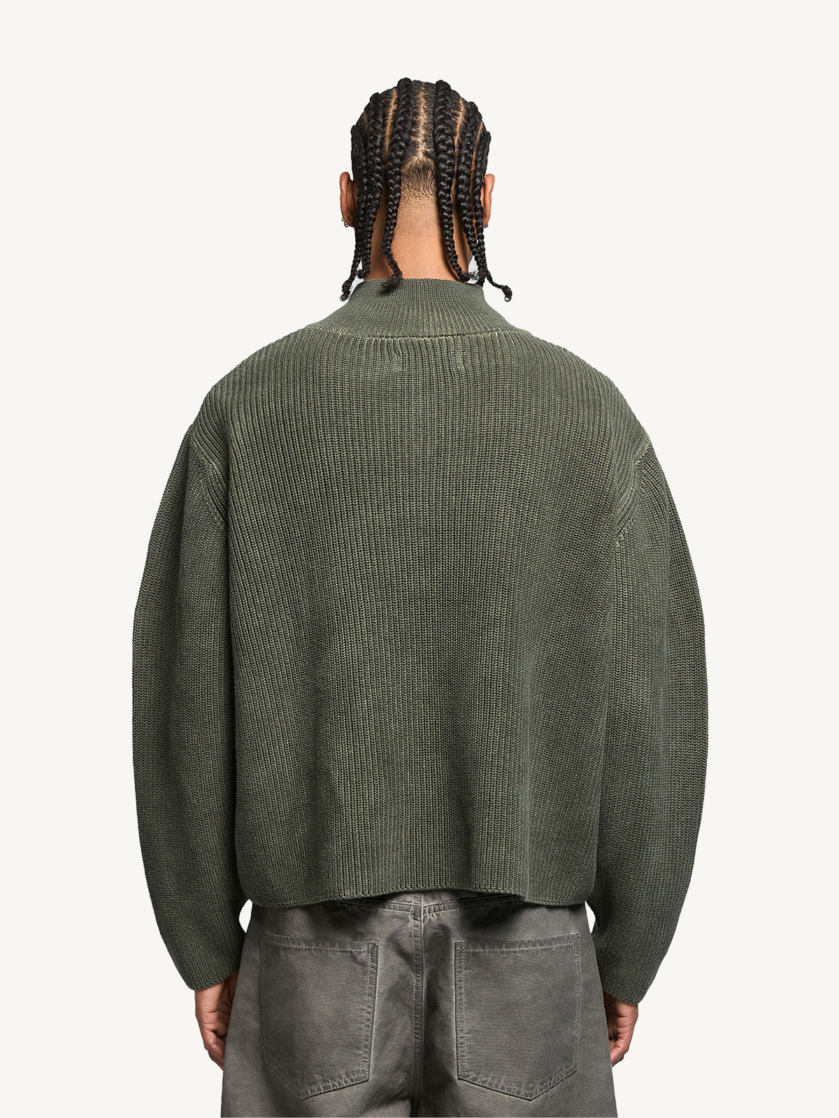 OIL WASHED KNIT HALF ZIP - GREEN