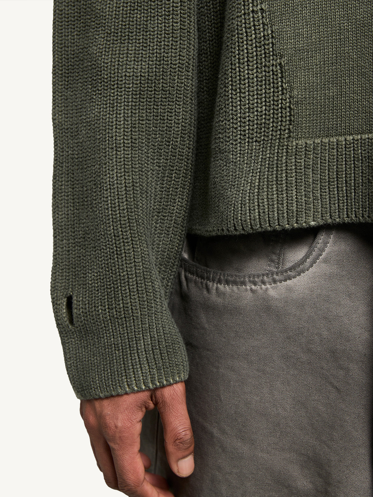 OIL WASHED KNIT HALF ZIP - GREEN