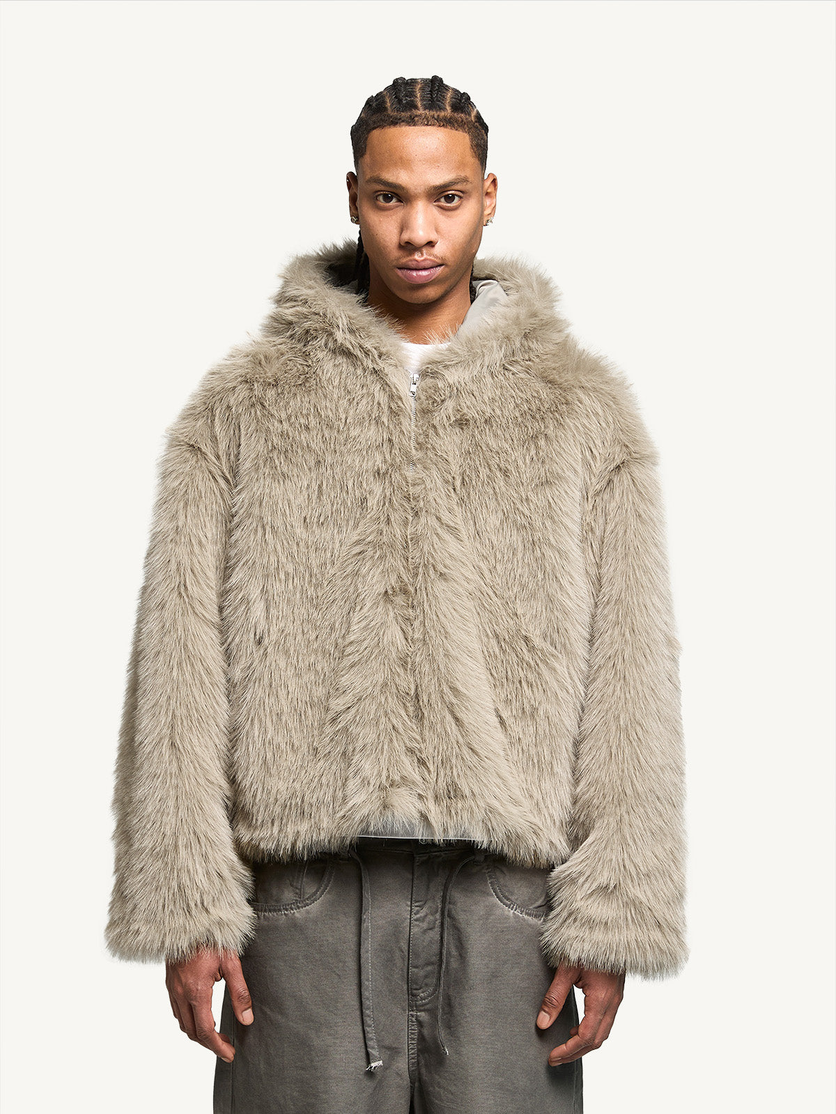 FUR ZIP JACKET - TAUPE