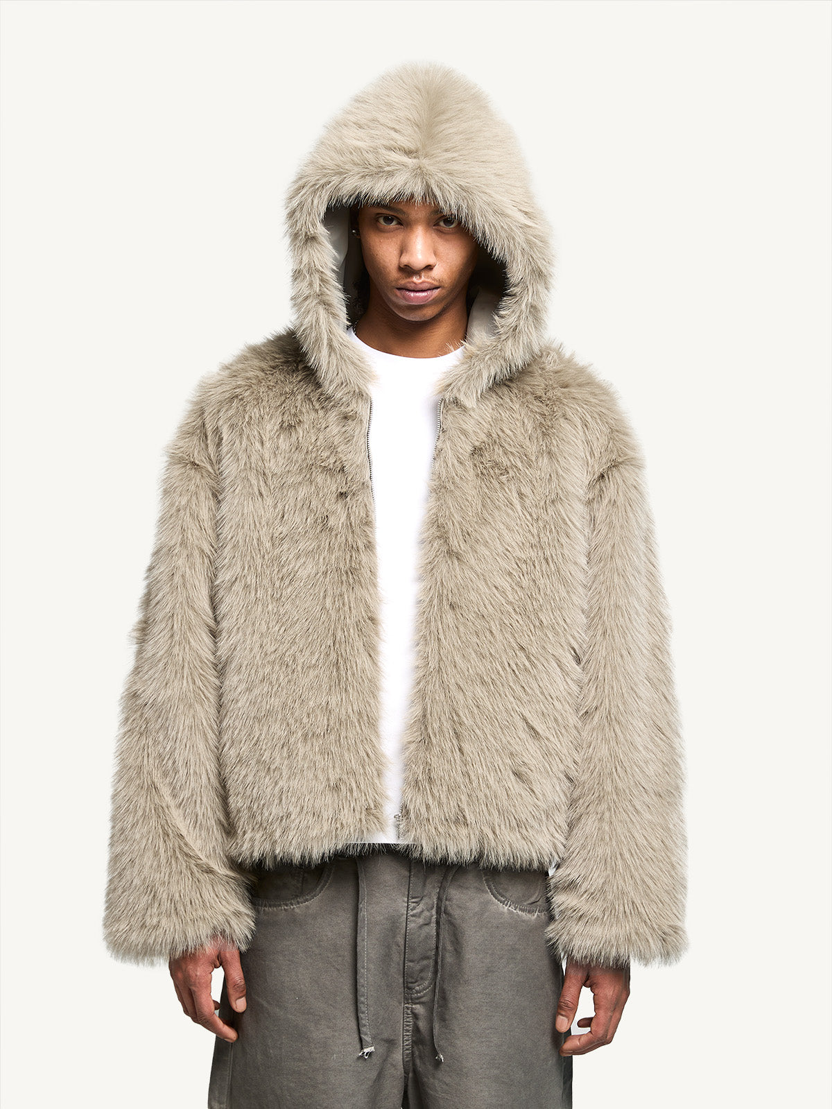 FUR ZIP JACKET - TAUPE