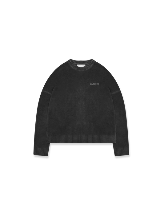 OIL WASHED KNIT SWEATER - BLACK