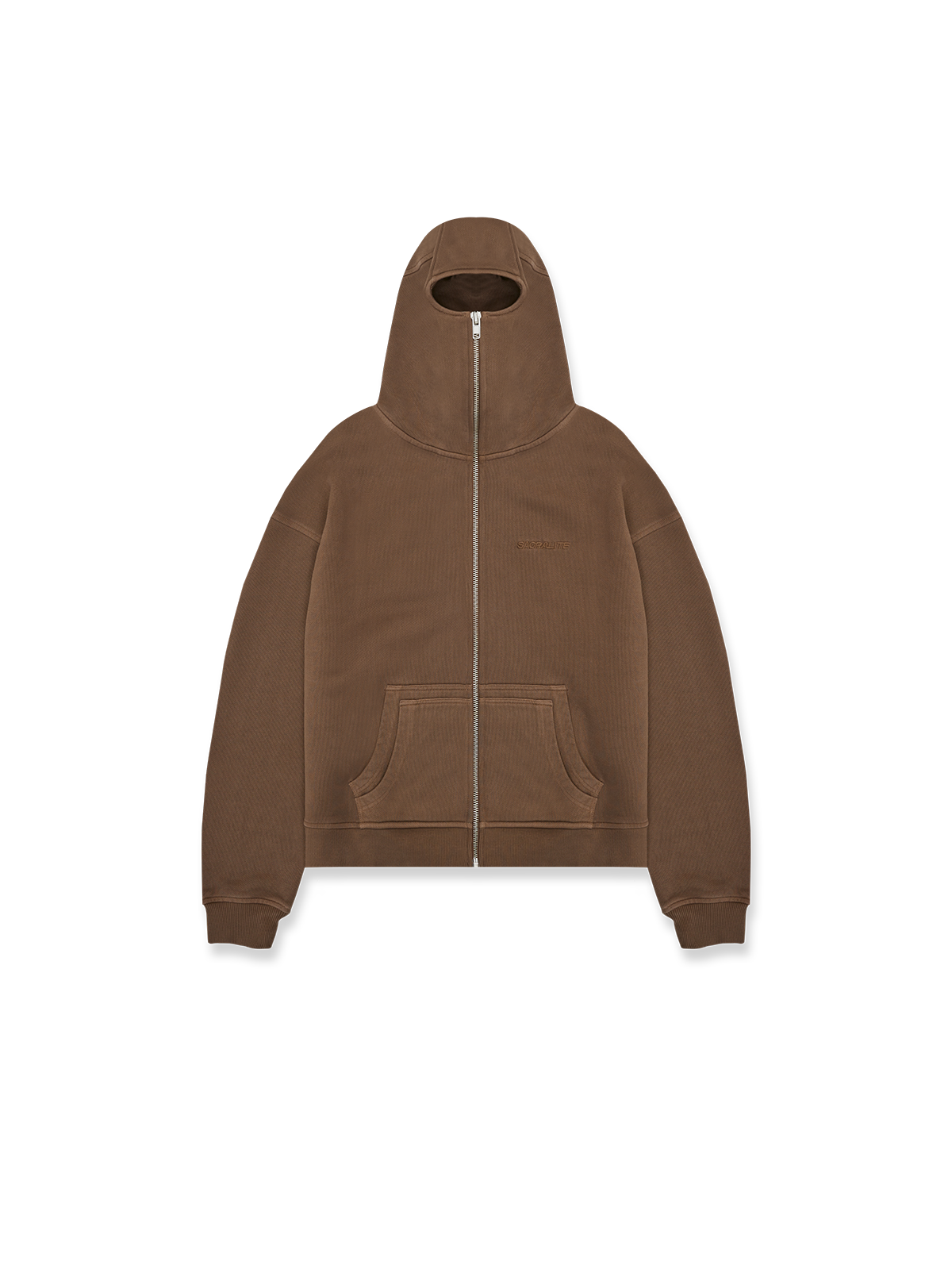 COVERED LOGO ZIP HOODIE - BROWN