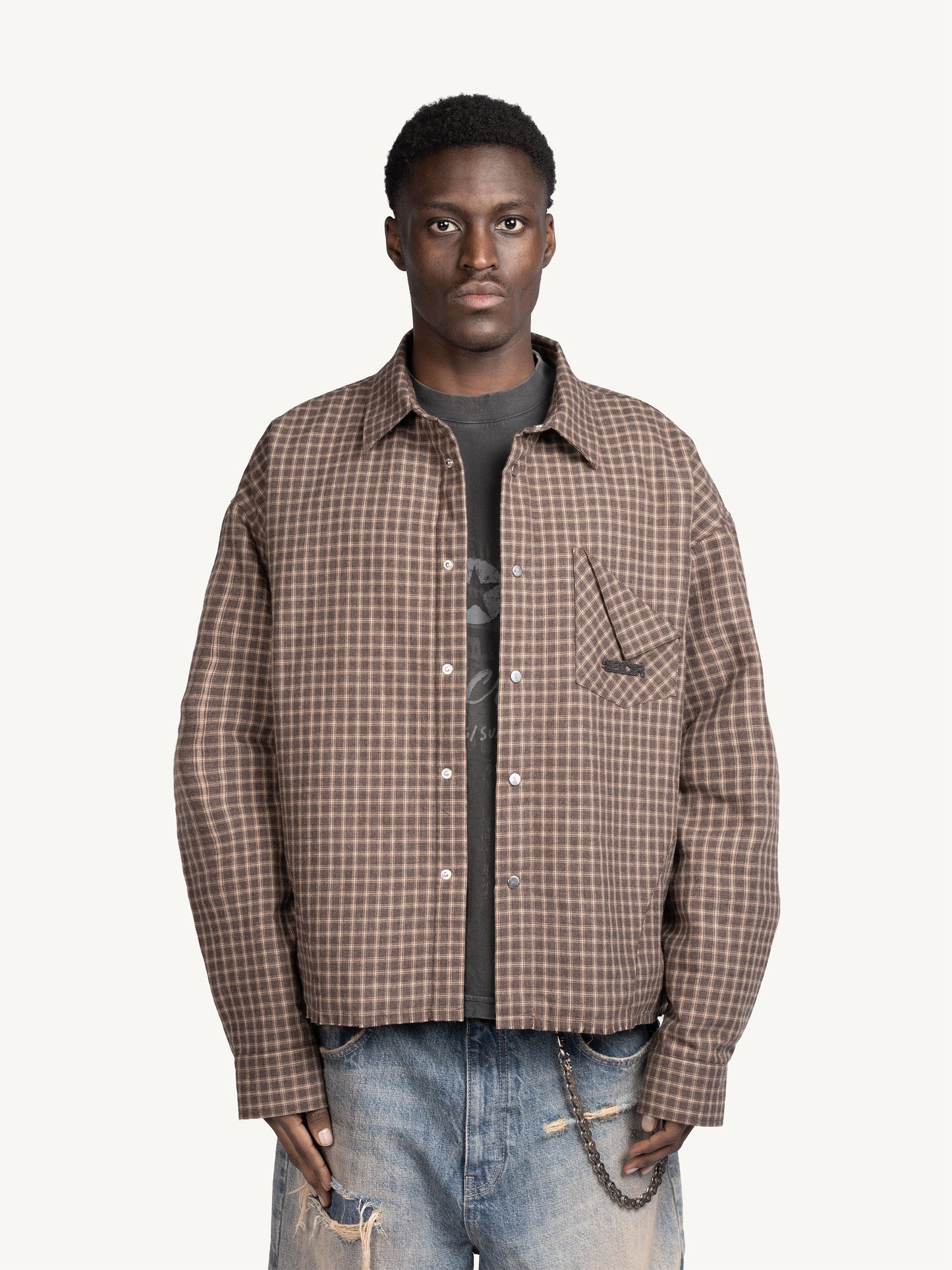 PADDED FLANNEL OVERSHIRT - BROWN