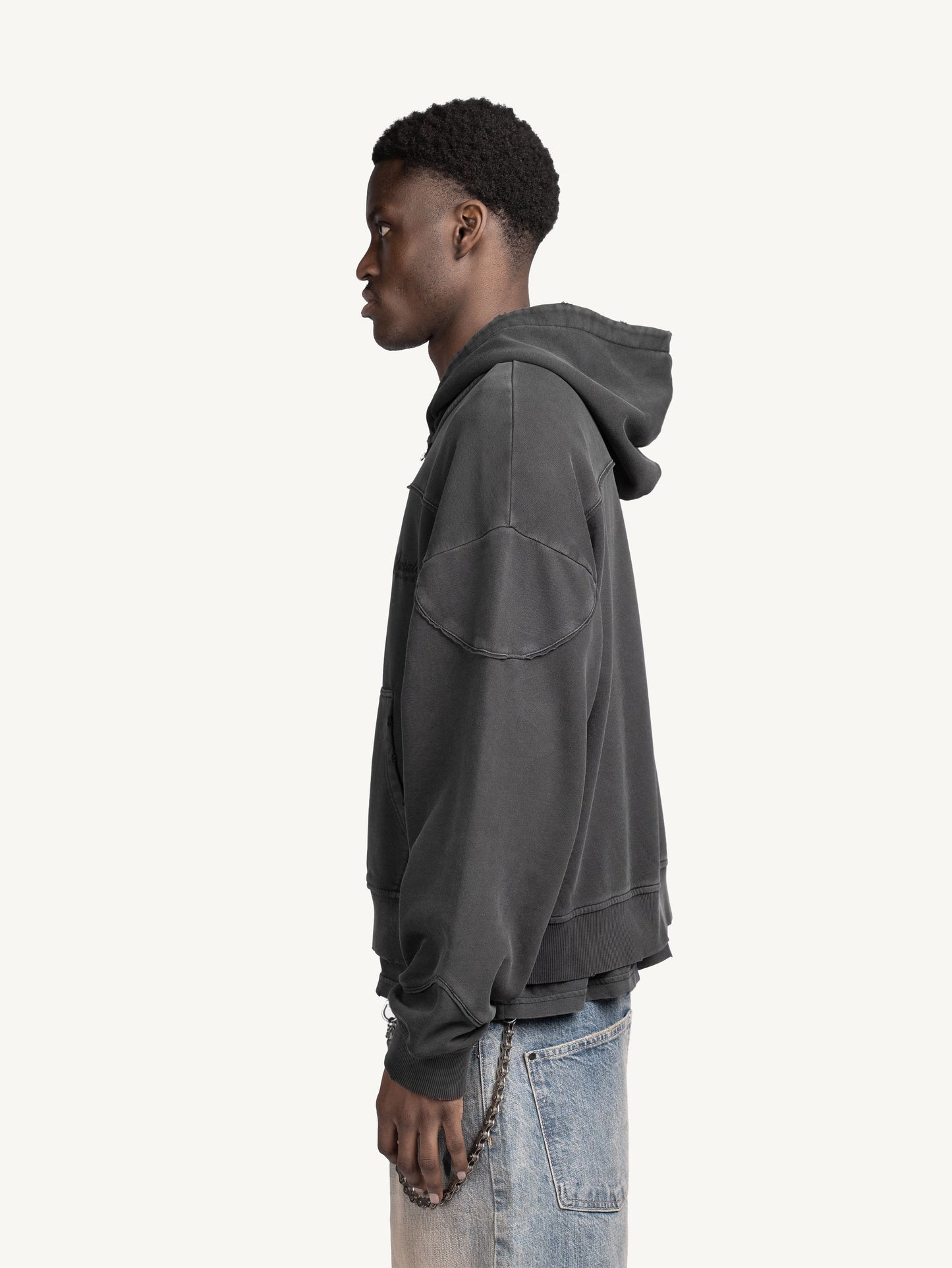 LOGO ZIP HOODIE - WASHED GREY