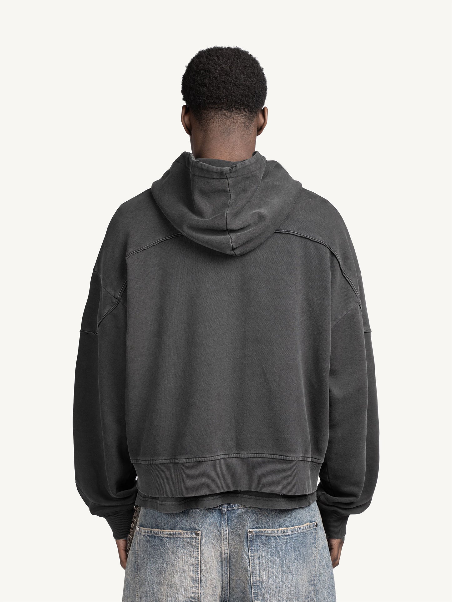 LOGO ZIP HOODIE - WASHED GREY