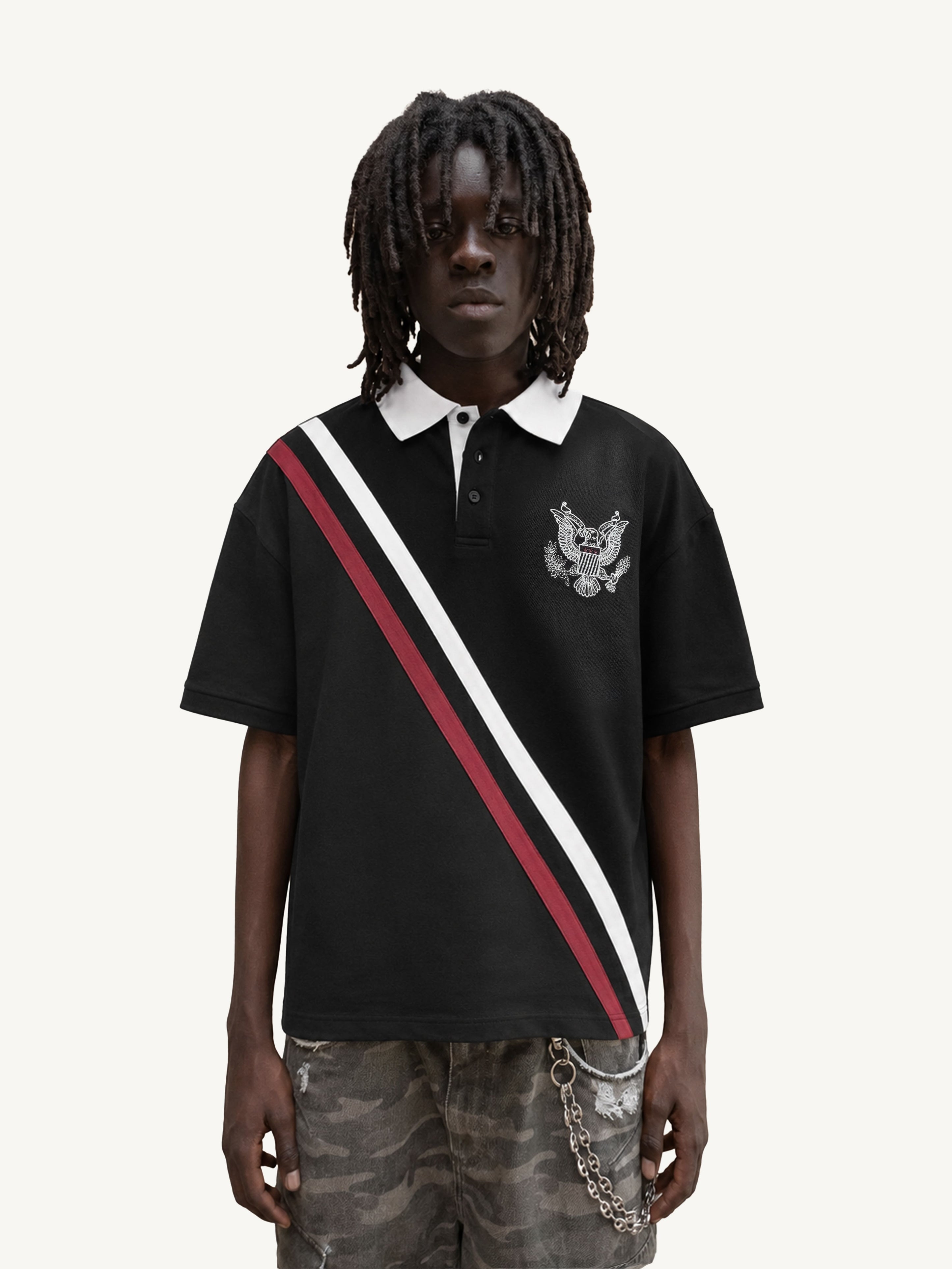 STRIPE POLO SHIRT - BLACK