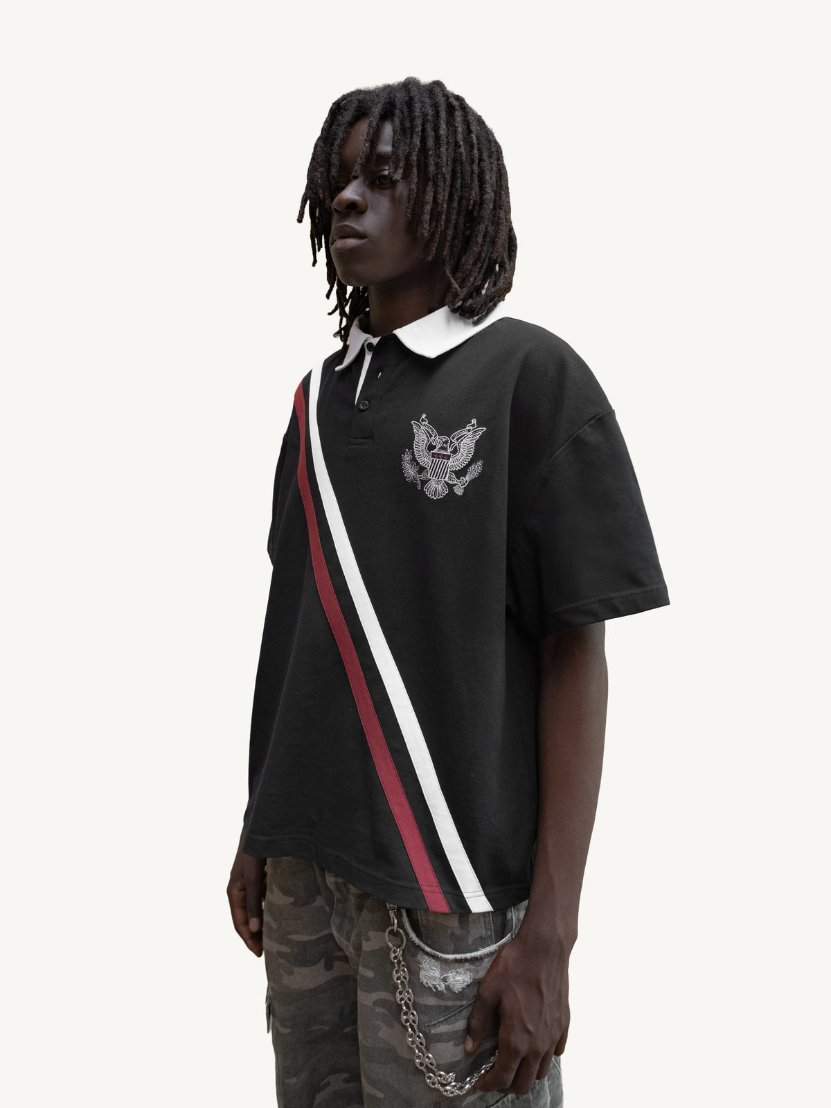 STRIPE POLO SHIRT - BLACK