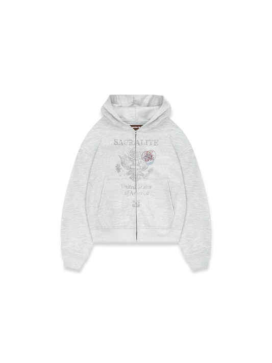 PASSPORT ZIP HOODIE - MELANGE GREY