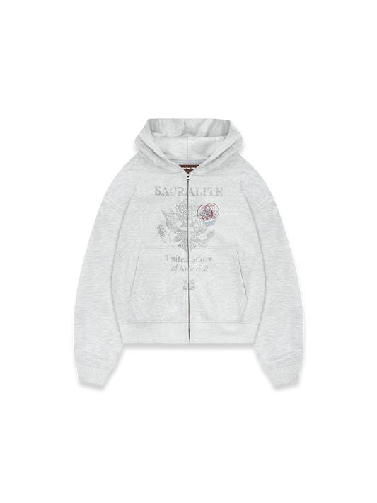 PASSPORT ZIP HOODIE - MELANGE GREY