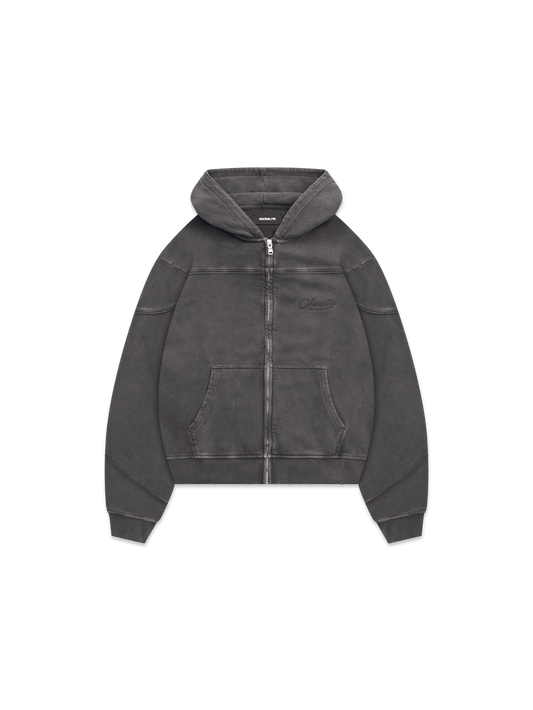LOGO ZIP HOODIE - WASHED GREY