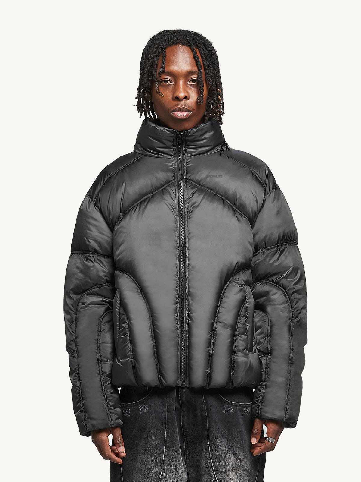 PUFFER JACKET HOODLESS - BLACK