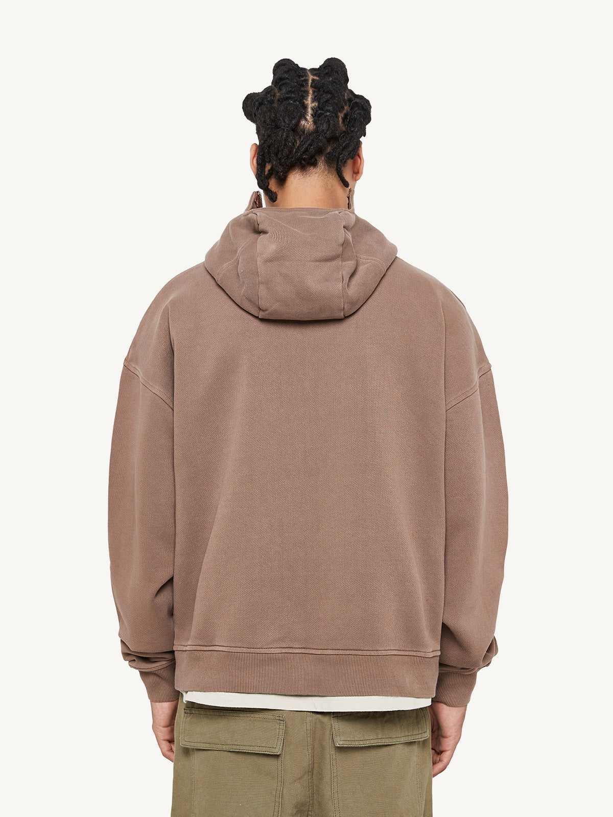 COVERED LOGO ZIP HOODIE - BROWN