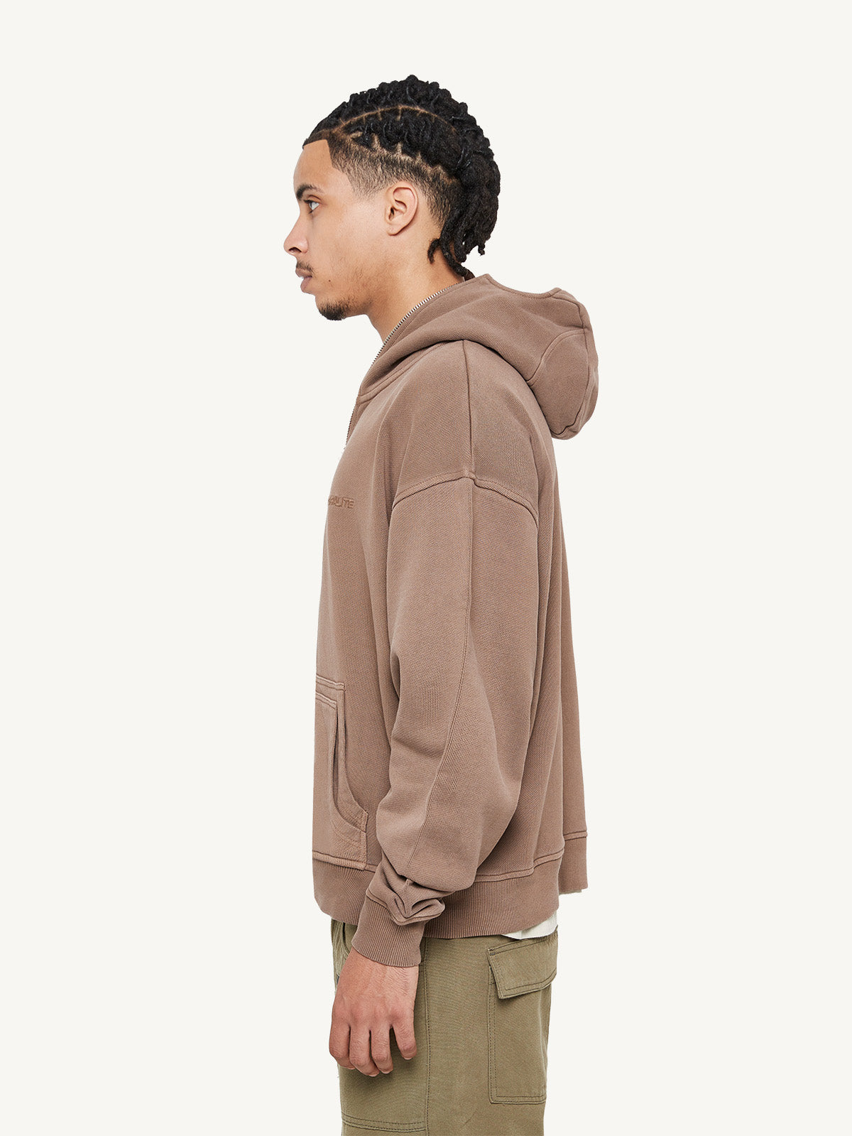 COVERED LOGO ZIP HOODIE - BROWN